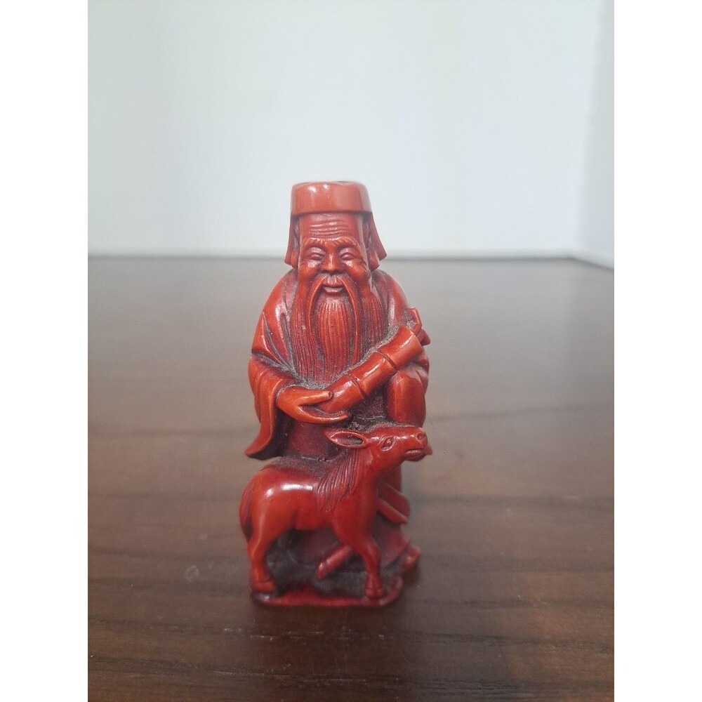Vintage Carved East Asian Sage Figurine